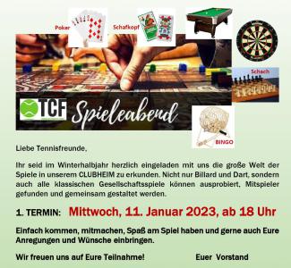 TCF-Spieleabend am Mittwoch, 11.1.23, ab 18 Uhr